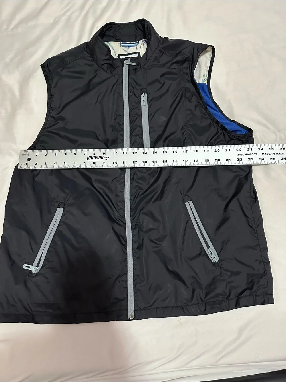 Tommy Bahama Vest Mens XL Full Zip Golf Vest Black Lightweight Nylon Pockets XL